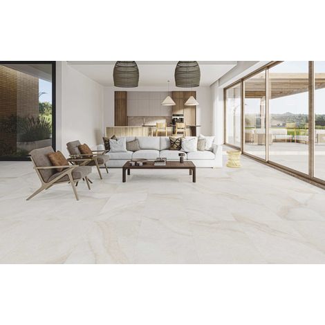 Menton – Baldosa porcelánica efecto piedra · interior y exterior - Arena - 100x100 cm - Caja (1/5)