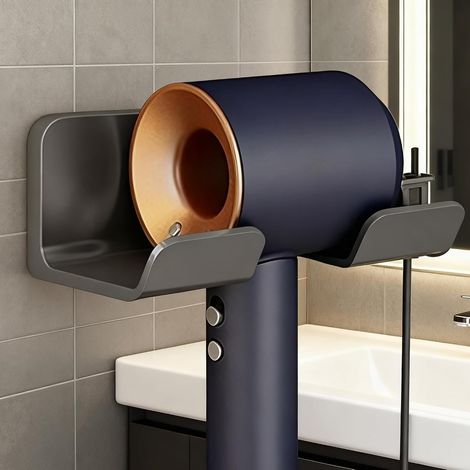 Estante de pared para secador de pelo, ideal para hoteles, baños, aseos y salones de belleza, con soporte integrado para plancha de pelo. (1/5)