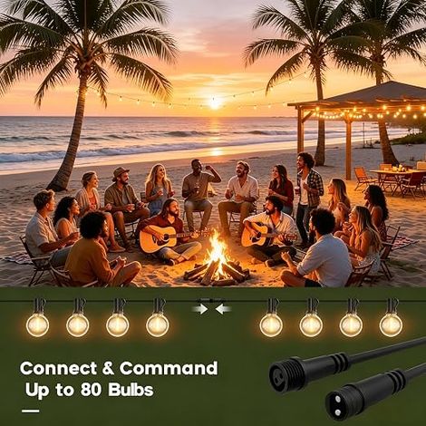 Outdoor String Light-Garland-Guinguette-Outdoor, 30 m LED Lamp Dimmer, IP45, 37+2 G40 Bulbs Garden, Pergola, Terrace, Deco Balcony, Weddings Parties