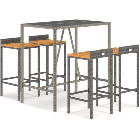Maison Exclusive - Set Bar Giardino 5pz Grigio Polyrattan e Legno Massello Acacia (1/5)