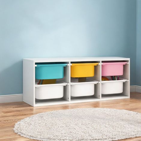 Chambre enfant meuble rangement 2 niveaux 6 bacs 97 cm (1/5)