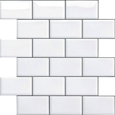 pair Crédence autocollante pour cuisine et salle de bain, carrelage mural autocollant, crédence de cuisine blanche autocollante, carrelage mural imperméable autocollant en PVC 3D style métro, lot de 4 (1/4)