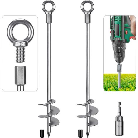Piquet de Tente, Sardines de Fixation Lourd Ancrage de Terre Métallique, 76cm Lame Spirale Vissée dans Trampolines Kit pour Balançoire/Camping/Chien/Abri de Coiture avec Fixe Anneau, 2pcs (1/5)