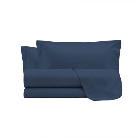 Set Lenzuola Sopra Sotto e Federe Matrimoniale Maxi 180x200 cm Linea Cloe in Raso di Cotone Avio (1/4)