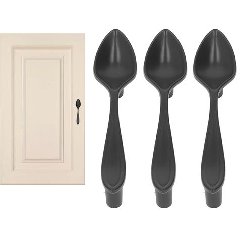 Ensemble de 3 poignées de porte épaisses en forme de couverts et de vaisselle, pour tiroirs, armoires et étagères, avec cuillère noire. (1/5)