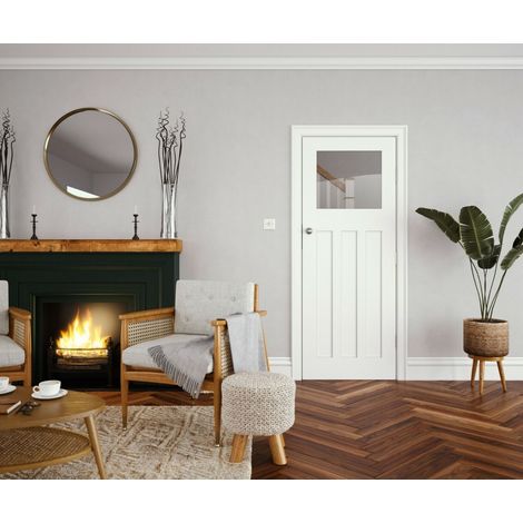 Shaker Edwardian 4 Panel White Primed Glzd Door 1981 x 838mm (1/2)