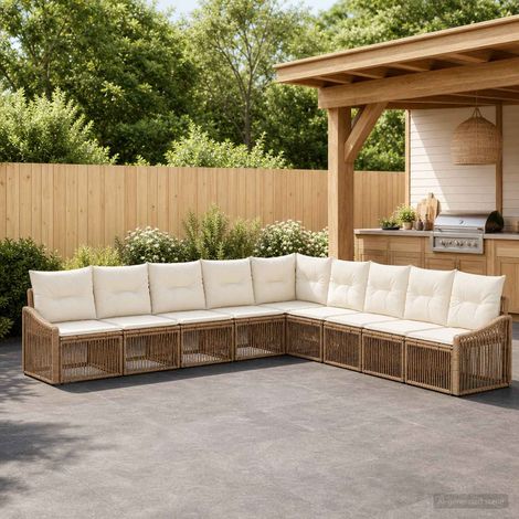 vidaXL Ensemble de canapé de jardin 9 pc Beige polyrotin (1/5)