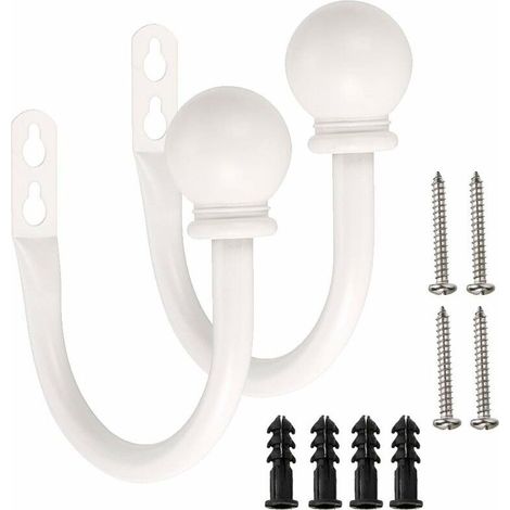 A pair of lightweight metal curtain hooks - Retro wall-mounted curtain tiebacks, wall hooks, tassels, drapery supports (white) (1/5)