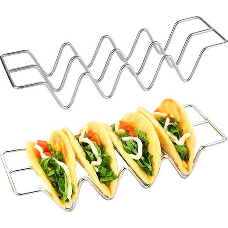 2 Stück Taco Halter aus Edelstahl, für bis zu 4 Tacos, für Restaurants, Zuhause, Partys, Picknicks usw.