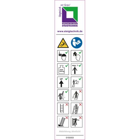 Günzburger Steigtechnik Autocollant de signalisation pour échelles à plate-forme Hauteur de plate-forme &lt 2,5 m Autocollant 19088 - 019158