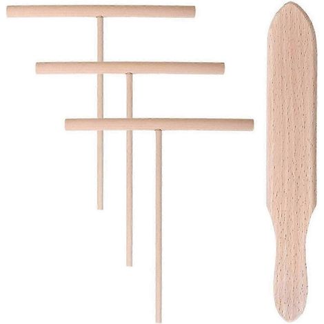 Ensemble de spatules en bois en forme de T pour étaler la pâte à crêpes (4 pièces) - compatible avec la réalisation de crêpes uniformes (1/5)