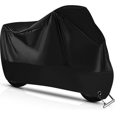 Wasserdichte Motorradabdeckung, 190T Polyester Motorrad-Schutzhülle, wasserdichte Outdoor-Motorradplane mit Schlosslöchern, Motorradabdeckungen für Regen, Staub, UV-Schnee (245 x 105 x 125 cm)