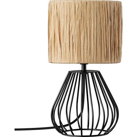 Lámpara de mesa EDISHINE para salón, lámpara de mesa boho con pantalla de cuerda de papel tejida con aspecto de rejilla metálica, lámpara de noche vintage E14 para dormitorio, 29 cm, incluye bombilla 