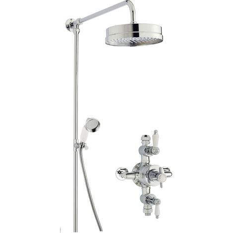 Kingsey Traditional Triple Exposed Valve & Rigid Riser Shower Set - Chrome/White - Balterley