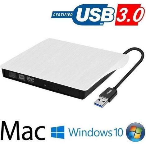 Lecteur Graveur DVD CD Externe - USB 3.0 - Ultra Slim - Compatible Windows 10 - Noir (1/4)