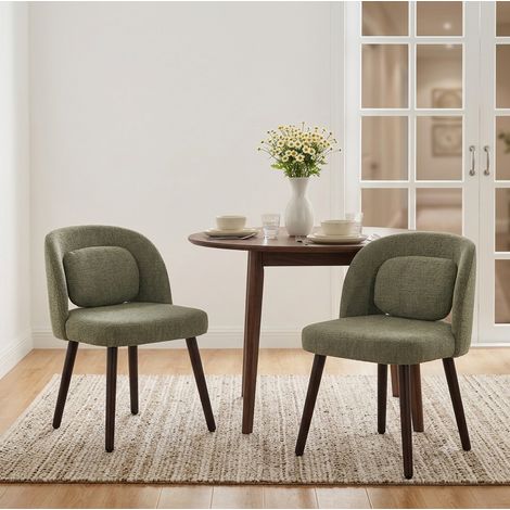 MODFU – Set de 2 sillas de comedor de terciopelo con respaldo ergonómico y soporte lumbar, estructura y patas de madera de hevea maciza, topes antideslizantes y carga 150 kg – Verde oscuro (1/5)