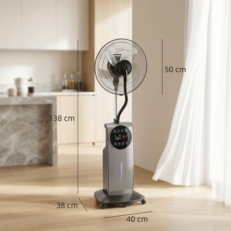 Ventilateur brumisateur avec réservoir de 3,1 L, 3 modes et 3 vitesses, roulettes, oscillation à 70°, inclinaison à 10°, minuterie 12 h, 90 W (1/2)