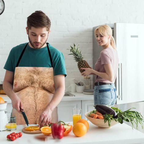 Tablier humour muscle homme 3D impression réaliste, tablier de cuisine original ventre gonflé, déguisement farce (1 pièce sous sachet) HB0213R