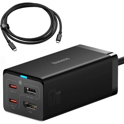 Caricabatterie da muro 2 in 1 GaN5 Pro + HUB Convertitore HDMI 4K 2x USB-C USB-A Nero (1/5)