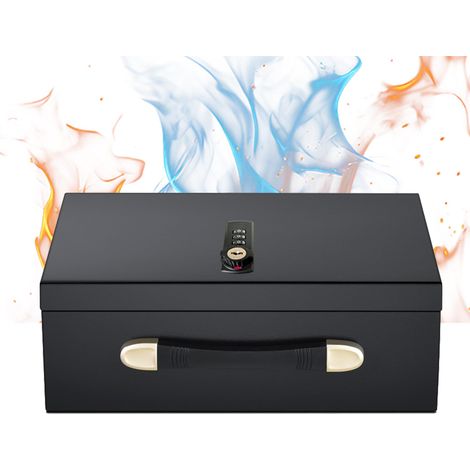 Boîte à documents avec serrure à clé et poignée, coffre fort anti feu, coffre de sécurité portable en métal résistant au feu, étanche, pour argent, médicaments, documents A4 (1/5)
