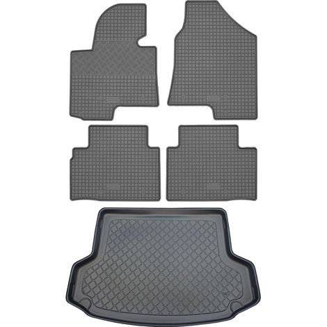 Ensemble de tapis de sol en caoutchouc pour Hyundai ix35 SUV (5 portes) de 2010 à juin 2015 : tapis de sol de voiture et tapis de coffre. (1/5)