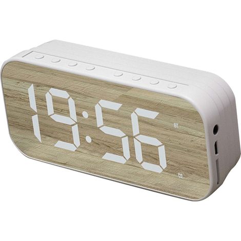 Digitaler Wecker mit Bluetooth-Lautsprecher, Spiegel und Digitalanzeige, weiß, für Schlafzimmer und Büro (1/5)