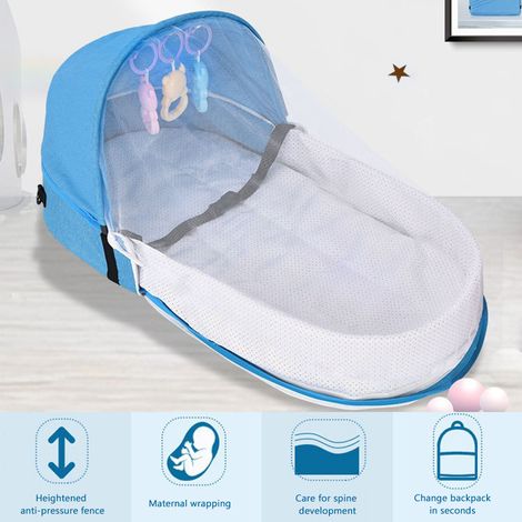 Lit de voyage pour bébé avec moustiquaire et auvent, lit bébé portable, sac à langer, lit bébé pliable avec moustiquaire, nid douillet (1/5)