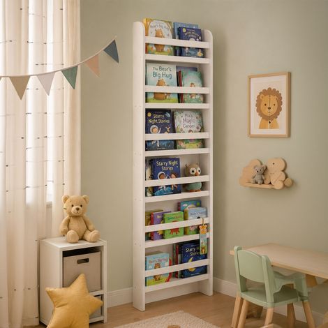 Relaxdays Bücherregal, 6 Fächer, Bücher, Spielzeug, HxBxT: 200 x 55 x 10 cm, Kinderzimmer, MDF, Kinderbücherregal, weiß (1/5)