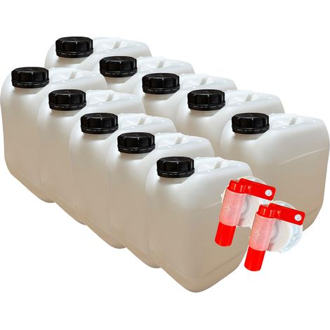 Negomix – Lot de 10 jerricans en plastique 10 litres – Bouchon hermétique – Poignée ergonomique – Résistant aux chocs et produits chimiques