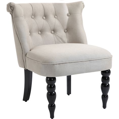 Fauteuil lounge inclinable vintage lin beige avec pieds en bois, fauteuil de lecture rembourré pour chambre 80x70x90cm