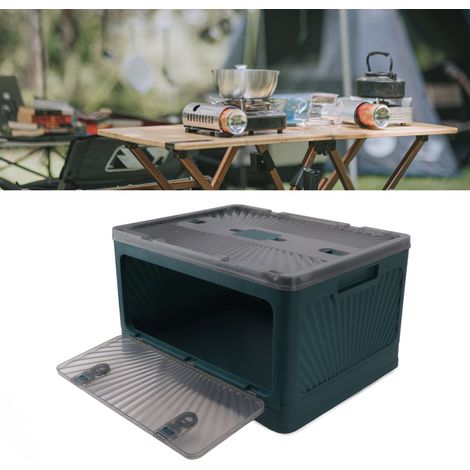 Boxe de Stockage Plastique Dépliable avec Couvercle Grande Capacité – Conteneur Épais Pour Camping, Pique-nique, Voiture – Vert, Grand (1/5)