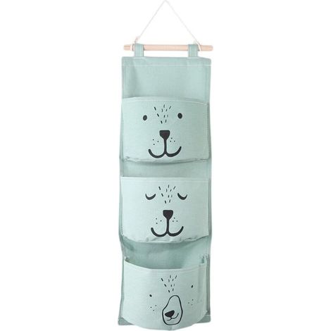 Tissu De Bande Dessinée Suspendus Sac De Rangement Mural Suspendu Organisateur Avec 3 Poches Pour Chambre D'Enfants, Chambre à Coucher, Salle De Bains, Vert (1/3)