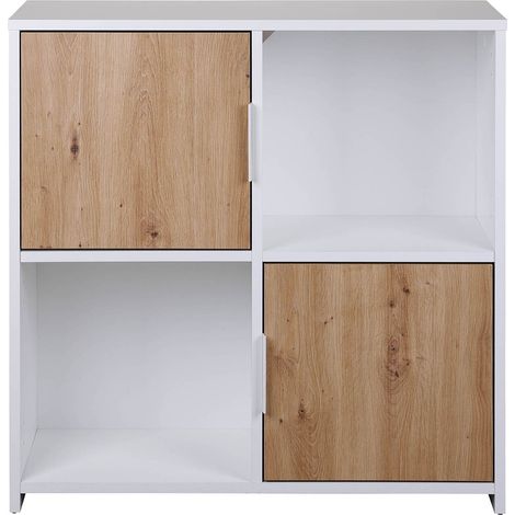 Bibliothèque, étagère avec 2 portes coloris chêne Artisan / blanc - longueur 77 x profondeur 33 x hauteur 77 cm (1/5)