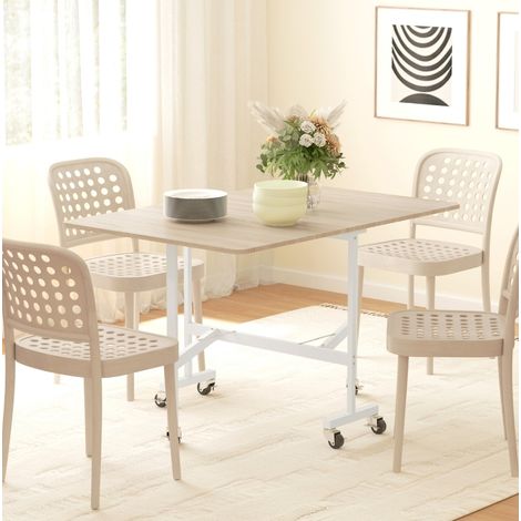 Table extensible 120x80x73 cm en bois chêne clair, gain de place pour petit salon FloraGrace (1/5)
