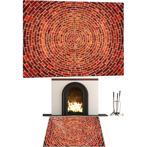 BASE IN VETRO TEMPERATO PER CAMINO, DIMENSIONI 65x60 cm, CON GRAFICA A FORMA DI MATTONI (1/5)