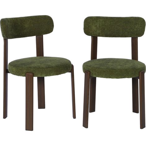 sweeek - 2er-Set Vintage-Stühle aus Stahl mit dunkler Holzoptik und strukturiertem Bezug Dunkles Holz / Khaki (1/5)