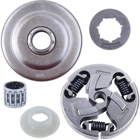3/8 Cloche d'embrayage, Couronne de pignon pour tronçonneuse Husqvarna EPA 357 357XP 359, Cloche d'embrayage, Couronne de pignon, Roulement à aiguilles, Ensemble d'embrayage, Engrenage vis sans fin. (1/5)