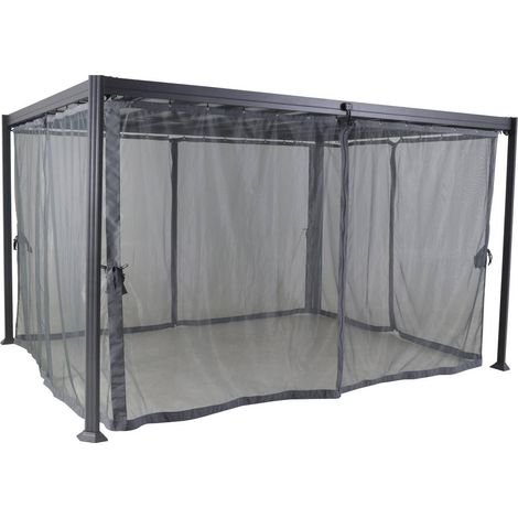 Hesperide – Moustiquaire de pergola Belize 4 x 3 m – Polyester 35 g/m² ardoise – Installation facile avec attaches intégrées – Protection contre les insectes