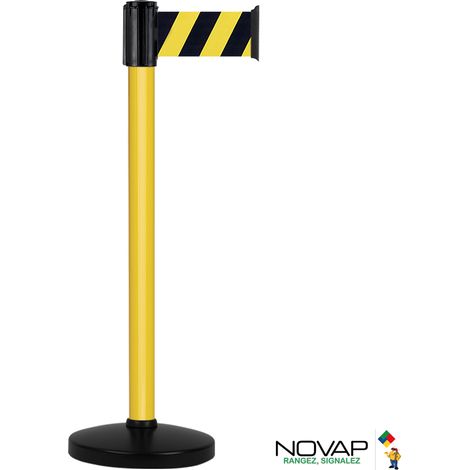 Poteau Alu Jaune laqué à sangle Jaune/Noir hachuré 3m x 100mm sur socle portable - 2700030