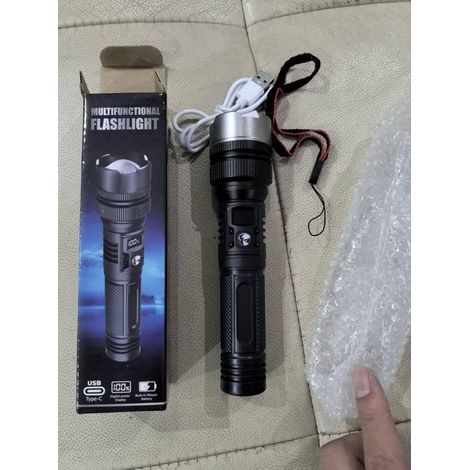 Lampe torche de poche étanche pour extérieur très lumineuse faisceau réglable grand cône spot affichage niveau batterie pour camping vélo randonnée maison urgence (1/3)