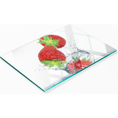 Küchenbrett aus gehärtetem Glas mit Erdbeermotiv, 80 x 52 cm (1/5)