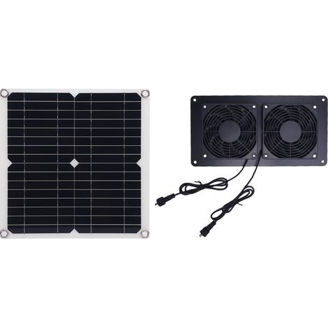 Extracteur d'air solaire 12W 18V avec panneau photovoltaïque silicium monocristallin, kit ventilation double ventilateur pour poulailler serre abri pour animaux (1/5)