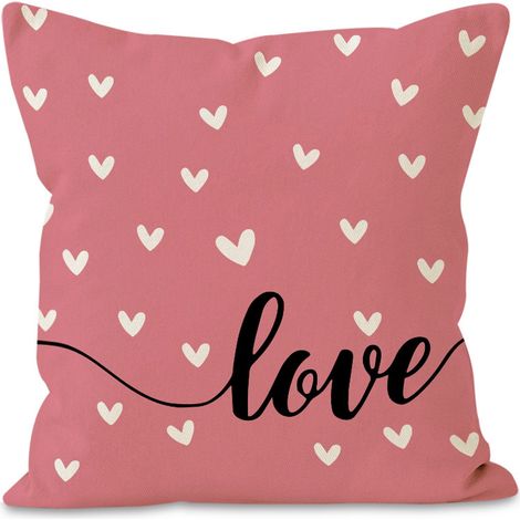 Housse De Coussin Imprimée Cœur - Tissu Polyester - Décor Intérieur Romantic - 45 x 45 cm - 1 Pièce (1/5)
