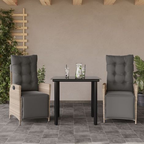 vidaXL Set Pranzo da Giardino 3pz con Cuscini Grigio Chiaro Polyrattan (1/5)