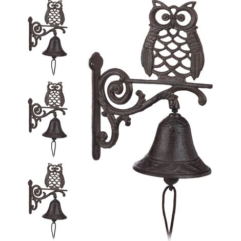 4 x Campana con búho para la entrada, Estilo rústico, Decoración de jardín, Marrón oscuro