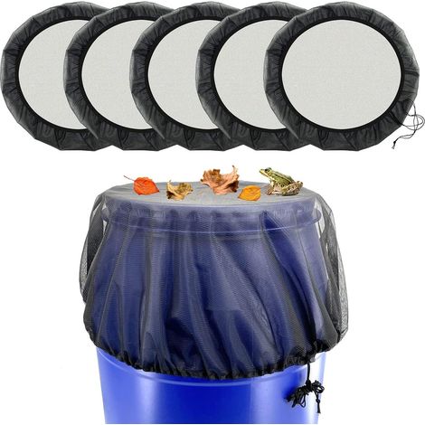 Lot de 5 filets de protection pour baril d'eau – 60 cm –Couvercle filet pour tonneau de pluie Cordon de serrage – Anti-insectes et débris – Polyester résistant, protège contre les débris (1/5)