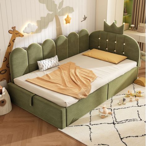 Bett Tagesbett Stauraum L Form 90x200 Samt Grün HAVRYA (1/5)