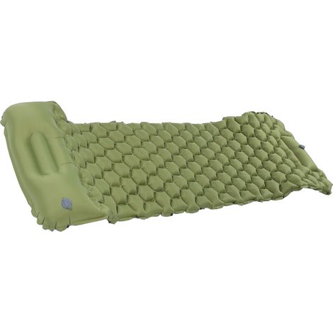 Matelas de Camping Gonflable à Pompe Pied, Coussin de Randonnée pour Tente Voyage Vert Militaire (1/5)