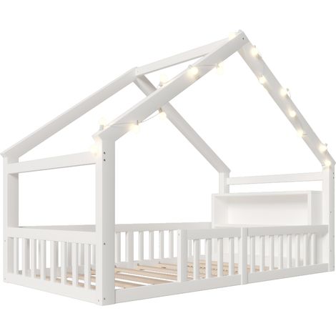Lit cabane enfant 90 x 190 cm avec barrières de sécurité, bois de pin blanc, MODENUIT (1/5)