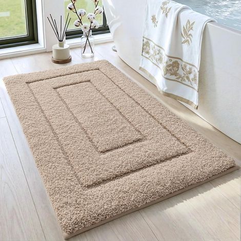 Non-slip bathroom mat, 50 x 80 cm, soft microfiber, water-absorbent, machine washable, extra thick, for shower and bathtub, beige
